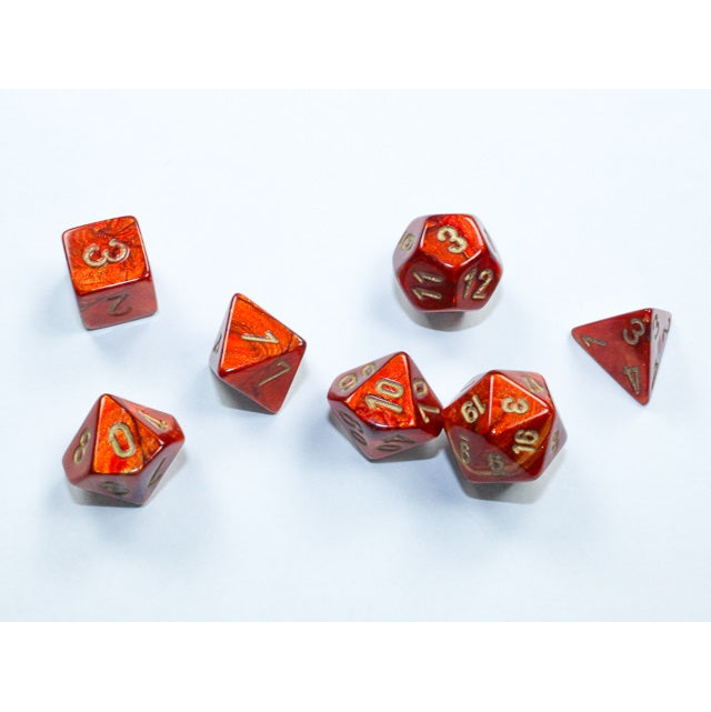 Chessex Polyhedral Dice: Scarab Scarlet/gold Mini-Polyhedral (7-Die Set)