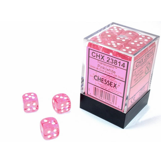 Chessex 12mm Dice, D6: Translucent Pink/White (36-Die Set)