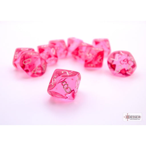 Chessex Polyhedral Dice: Translucent Pink/White Ten D10 Set
