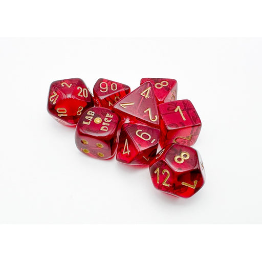 Chessex Polyhedral Lab Dice:  Translucent Crimson/gold Polyhedral 7-Dice Set With Bonus Die