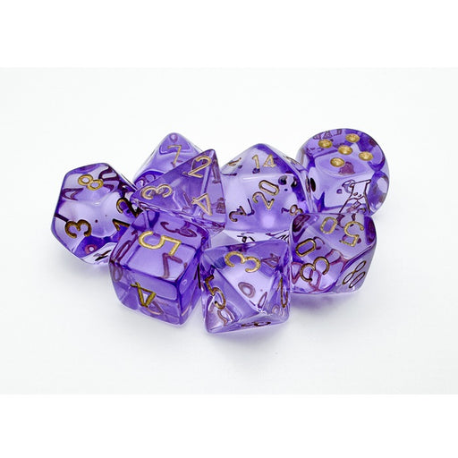 Chessex Polyhedral Lab Dice:  Translucent Lavender/gold Polyhedral 7-Dice Set With Bonus Die