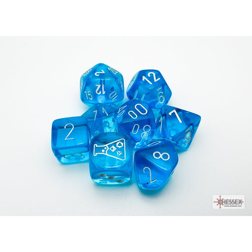 Chessex Polyhedral Lab Dice: Translucent Tropical Blue/white Polyhedral 7-Dice Set With Bonus Die