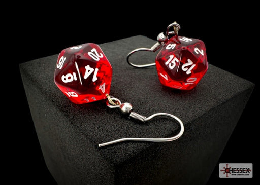 Chessex Hook Earrings: Translucent Red Mini-Poly d20 Pair