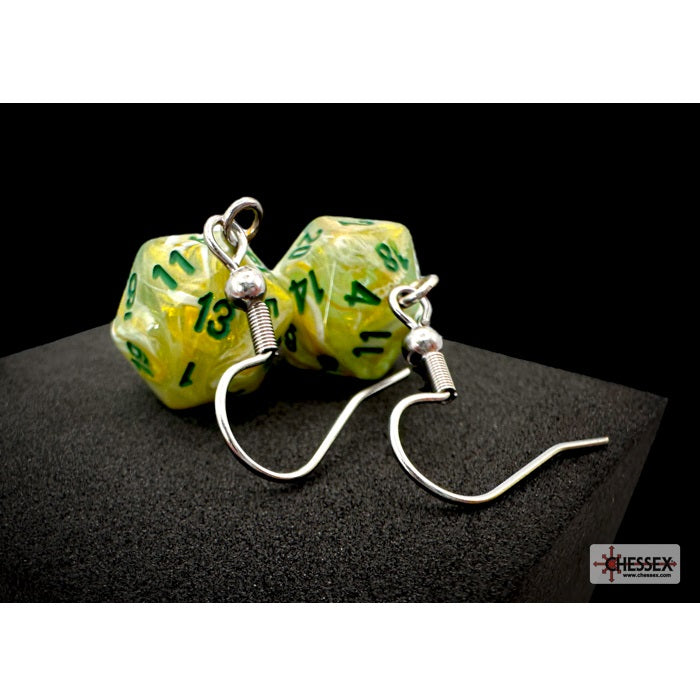 Chessex Hook Earrings: Marble Green Mini-Poly d20 Pair