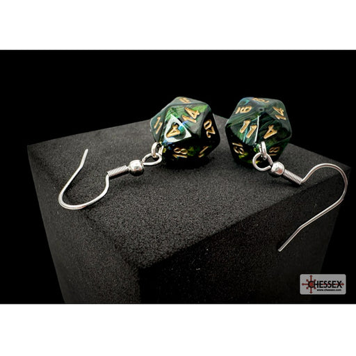 Chessex Hook Earrings: Scarab® Jade Mini-Poly d20 Pair