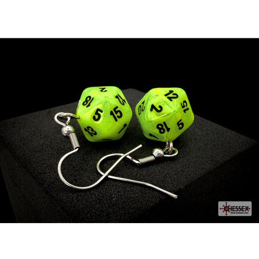 Chessex Hook Earrings: Vortex® Bright Green Mini-Poly d20 Pair