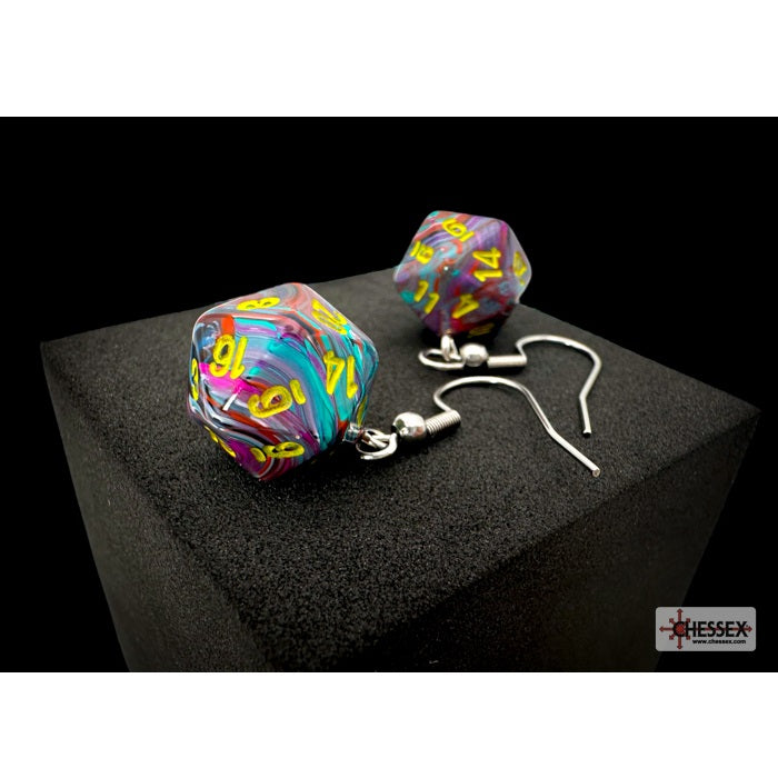 Chessex Hook Earrings: Festive® Mosaic Mini-Poly d20 Pair