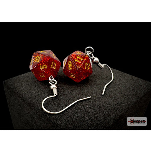Chessex Hook Earrings: Glitter Ruby Mini-Poly d20 Pair