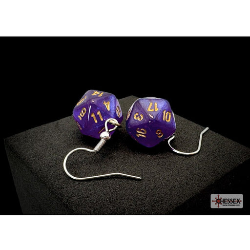 Chessex Hook Earrings: Borealis® Royal Purple Mini-Poly d20 Pair
