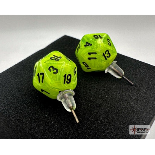 Chessex Stud Earrings: Vortex® Bright Green Mini-Poly d20 Pair