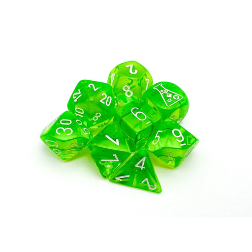 Chessex Polyhedral Lab Dice: Translucent Rad Green/white Polyhedral 7-Dice Set With Bonus Die