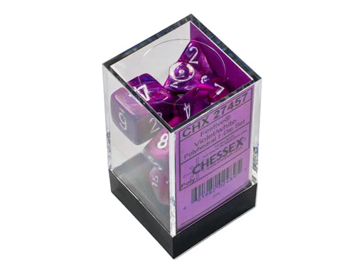 Festive Violet/White Polyhedral Dice (7-Die Set) | RPG Dice | Chessex