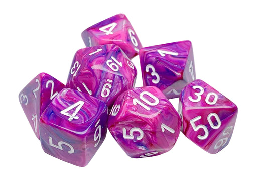 Festive Violet/White Polyhedral Dice (7-Die Set) | RPG Dice | Chessex