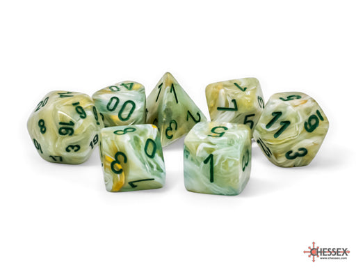 Chessex Mega-hedral 7-Die Set - Green/Dark Green Marble