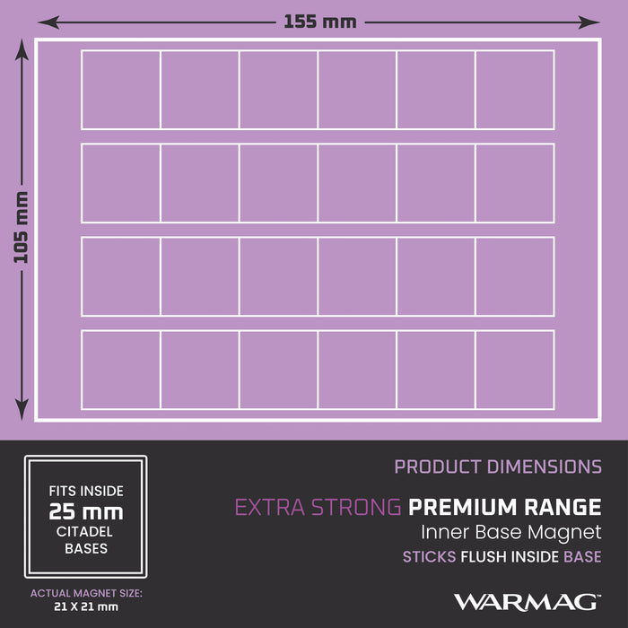 WarMag Hi-Grip Inner Base Magnets for 25mm Square Bases (Pack of 24)