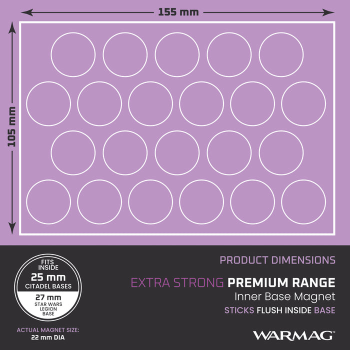 WarMag Hi-Grip Inner Base Magnets for 25mm Round Bases (Pack of 22)