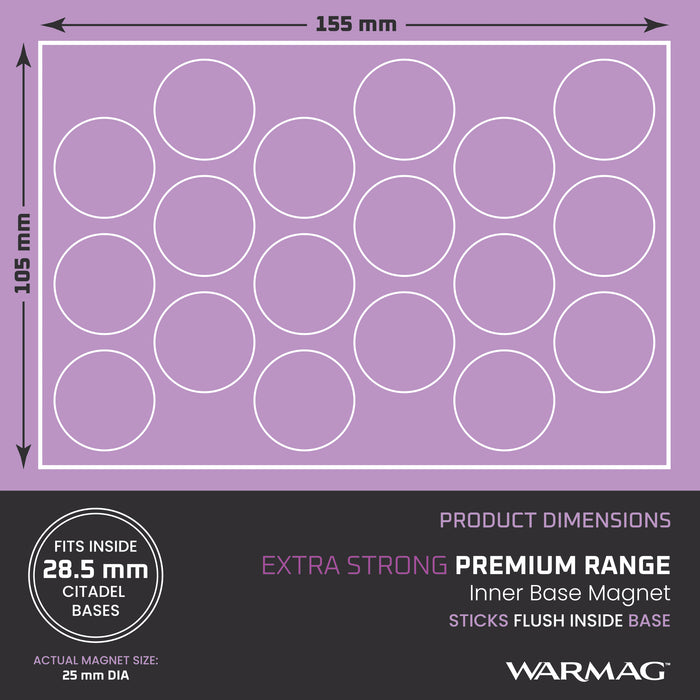 WarMag Hi-Grip Inner Base Magnets for 28.5mm Round Bases (Pack of 18)