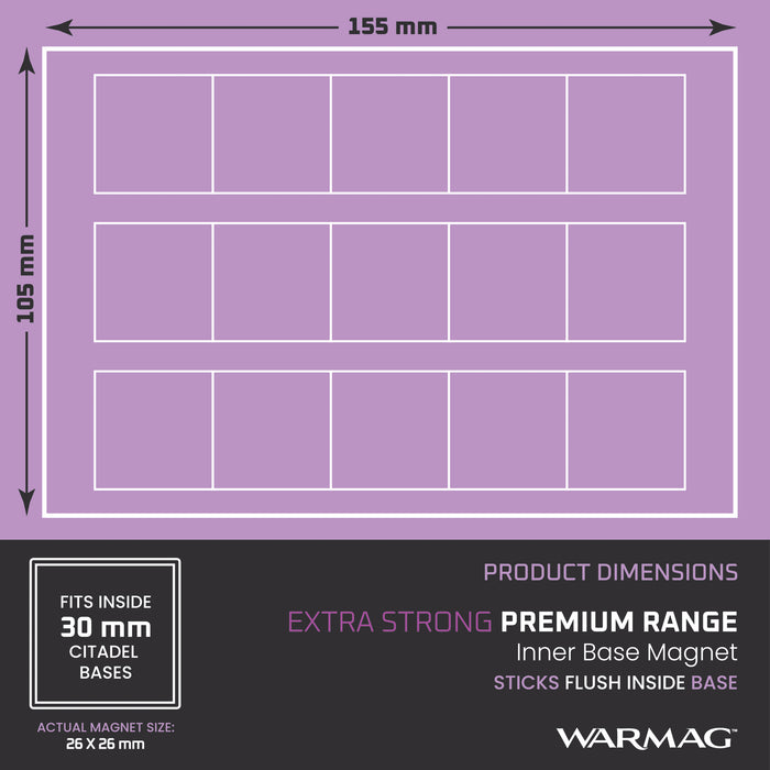 WarMag Hi-Grip Inner Base Magnets for 30mm Square Bases (Pack of 15)