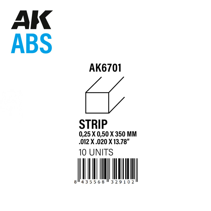 Plasticard Strip 0.5x350mm - 0.25mm Thickness (10 Strips)
