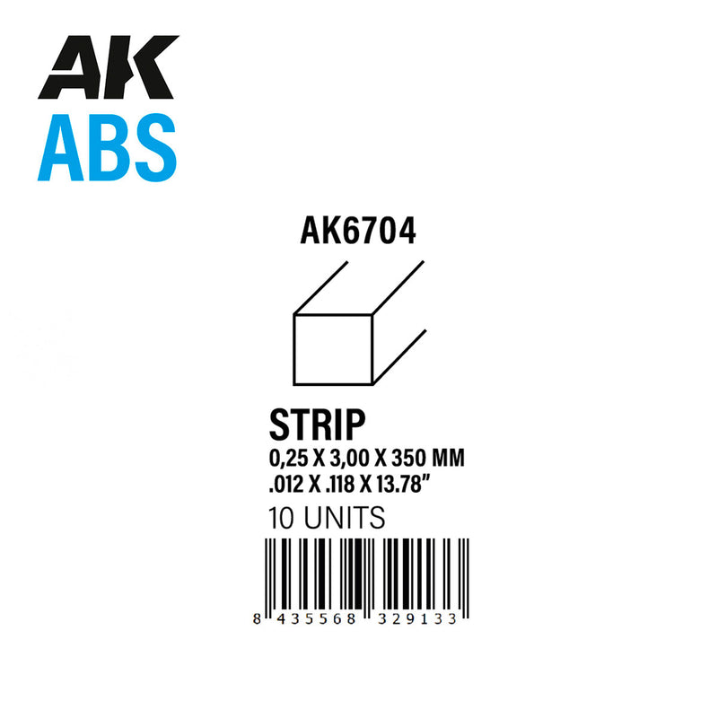 Plasticard Strip 3x350mm - 0.25mm Thickness (10 Strips)
