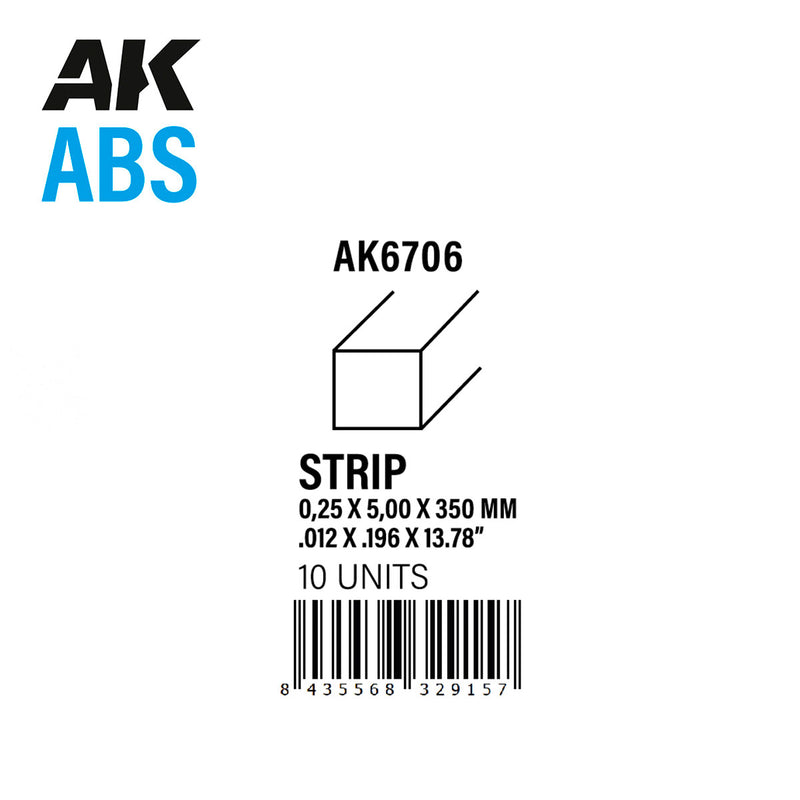 Plasticard Strip 5x350mm - 0.25mm Thickness (10 Strips)