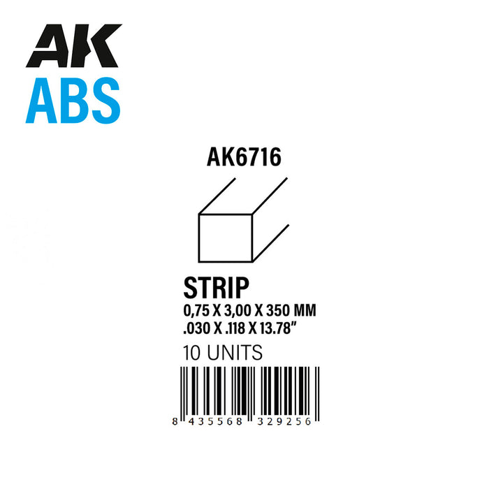 Plasticard Strip 3x350mm - 0.75mm Thickness (10 Strips)