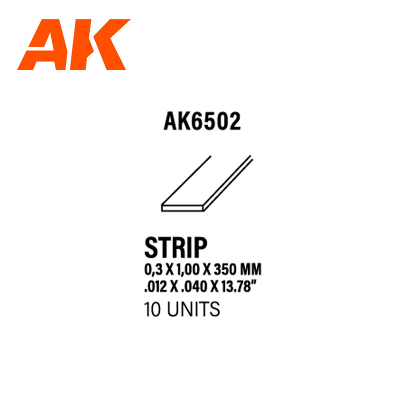 Styrene Strips 0.3mm x 1mm x 350mm - (10 Units)