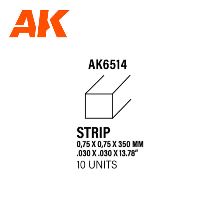 Styrene Strips 0.75 x 0.75 x 350mm - (10 Units)