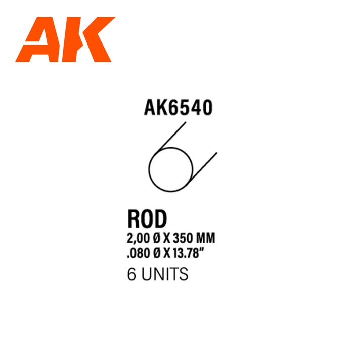 Styrene Rod 2mm Diameter x 350mm - (6 Units)