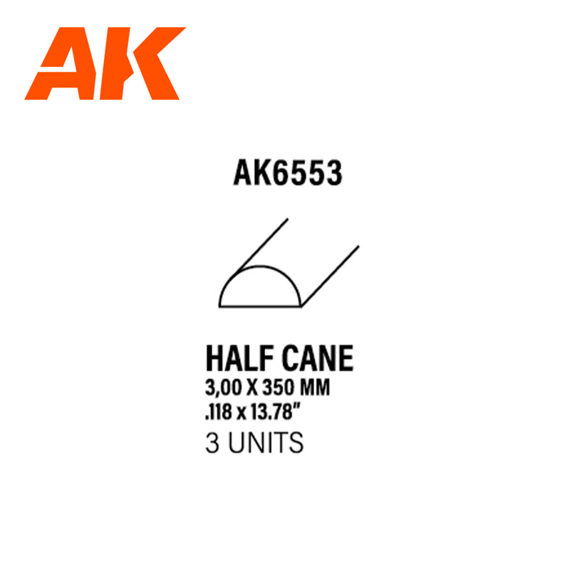 Styrene Strip Half Cane 3mm x 350mm - (3 units)