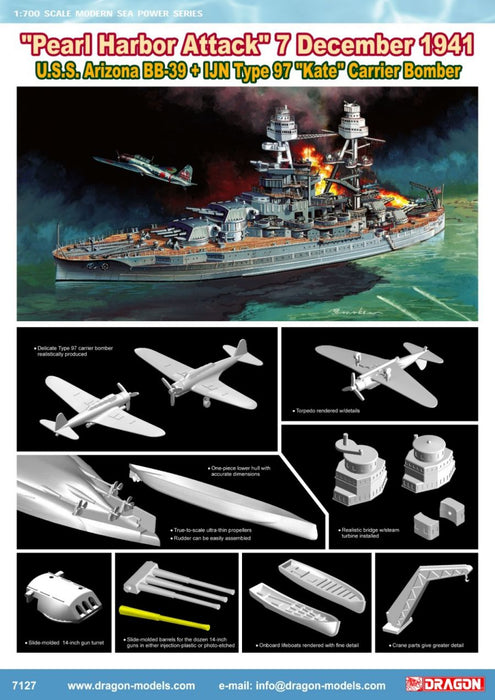 U.S.S. Arizona BB-39 with Type 97 "Kate" Carrier Bomber (1:700)