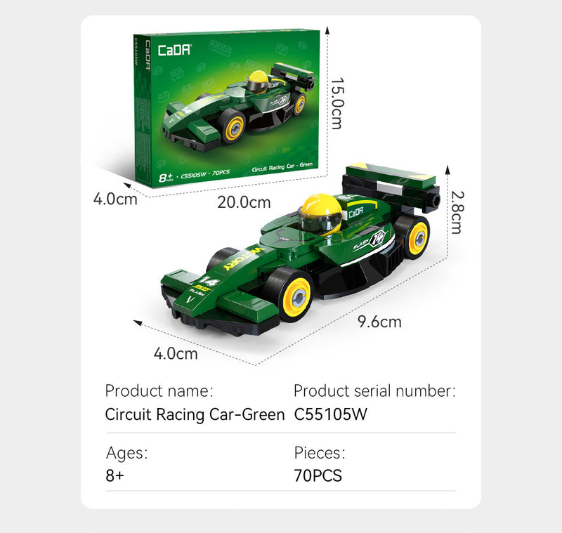 CaDA Bricks - Mini Green Circuit Racing Car - 70 pcs (1:48)