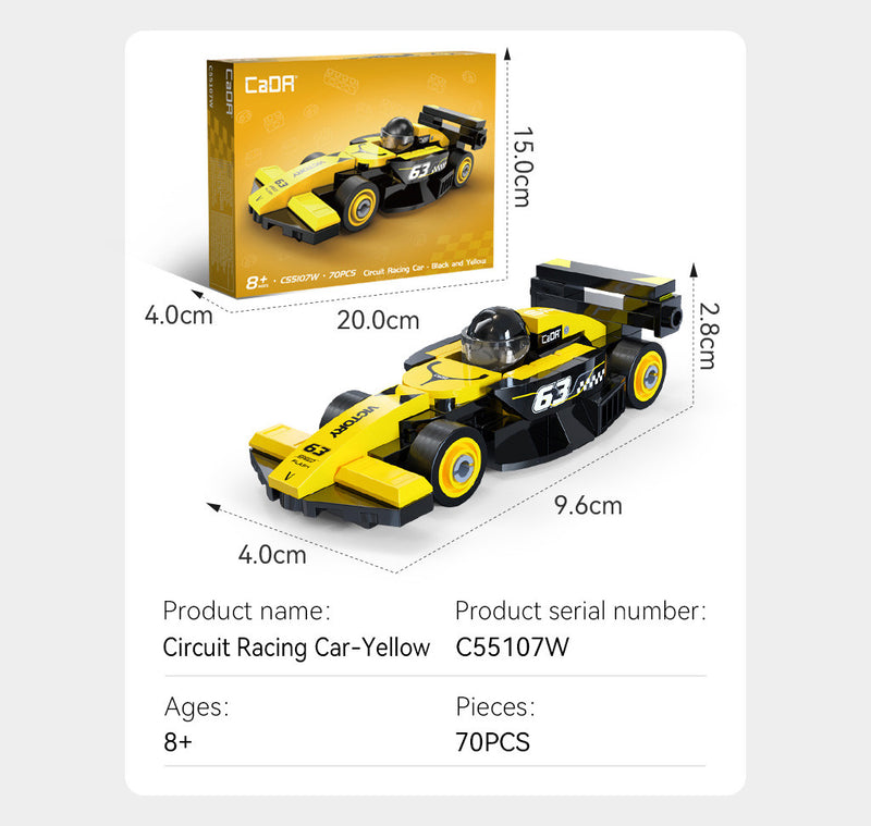 CaDA Bricks - Mini Yellow Circuit Racing Car - 70 pcs (1:48)