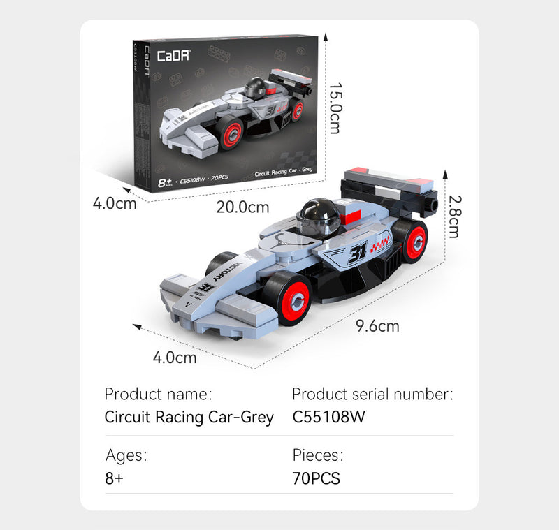 CaDA Bricks - Mini Grey Circuit Racing Car - 70 pcs (1:48)