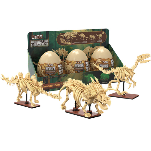 CaDA Bricks - Tray of 3 Dinosaur Eggs with Stegosaurus, Triceratops & Velociraptor - 825 pcs