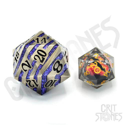 CritStones Metal D20 Dice - Engraved Elder (33mm)