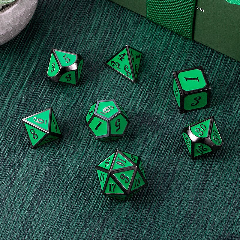 Metal & Enamel Dice Set - Apple & Gunmetal (7pcs)