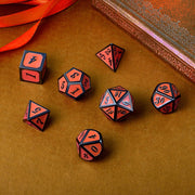 Metal & Enamel Dice Set - Orange & Gunmetal (7pcs)