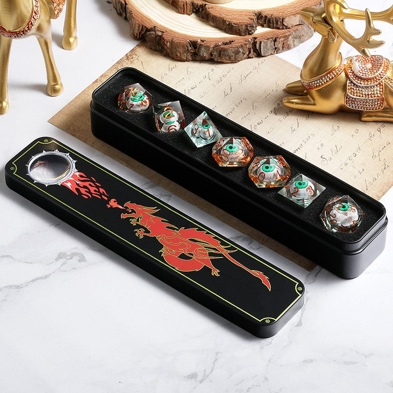Liquid Core Dice Set - Green Eyeball (7pcs)