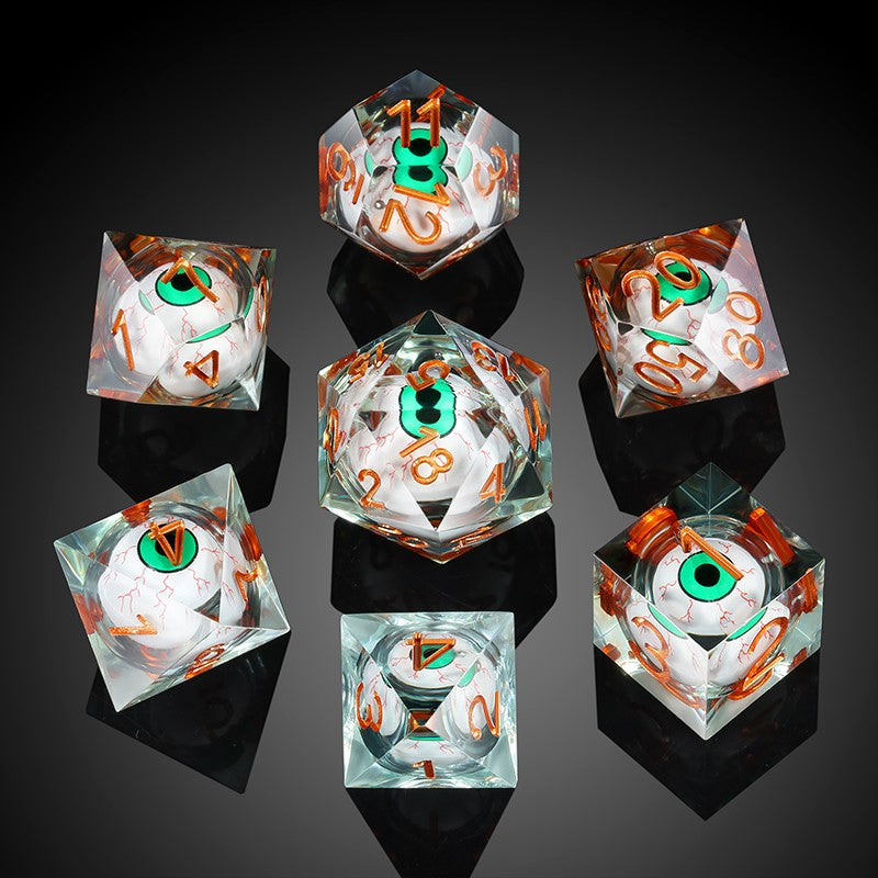 Liquid Core Dice Set - Green Eyeball (7pcs)