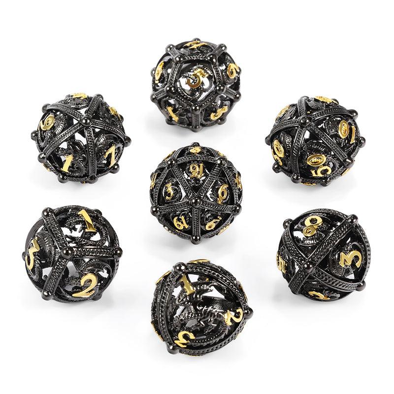 Hollow Orb Dice Set - (Dragon) Black & Gold (7pcs)