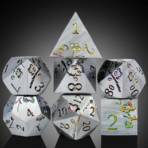 Metal & Enamel Sakura Dice Set - Metallic Rainbow (7pcs)