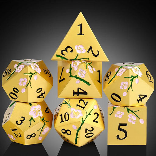 Metal & Enamel Sakura Dice Set - Gold & Pink (7pcs)