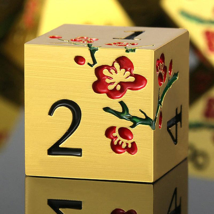 Metal & Enamel Sakura Dice Set - Gold & Red (7pcs)