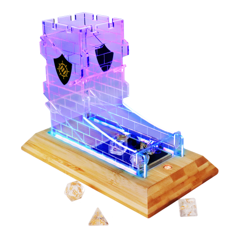 LED Dice Tower and 7pc Clear Dice Set Contents