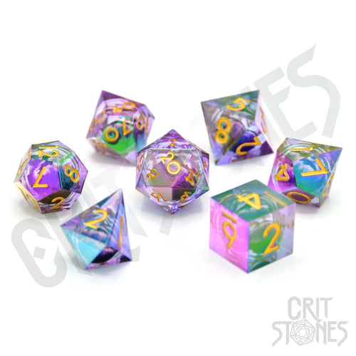 CritStones Floating Eye Resin Dice Set - Eldritch Iris Electroplated (7pcs)