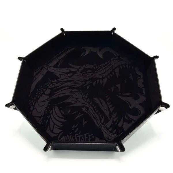 GlassStaff XL Octagonal Foldable Dice Rolling Tray - Dragon Skin Black