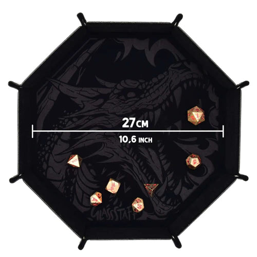 GlassStaff XL Octagonal Foldable Dice Rolling Tray - Dragon Skin Black