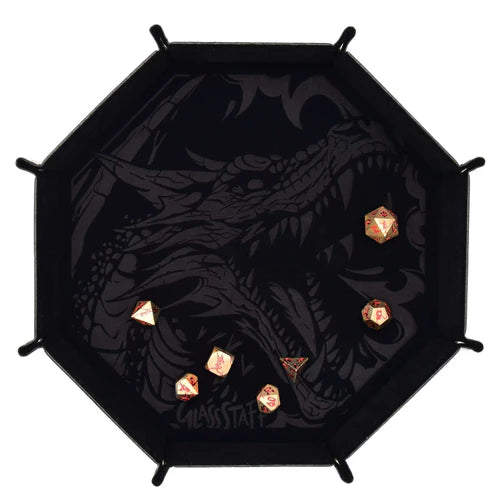 GlassStaff XL Octagonal Foldable Dice Rolling Tray - Dragon Skin Black