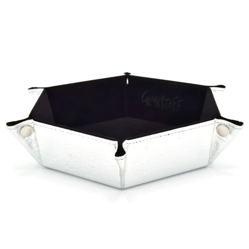GlassStaff Hexagonal Dragon Skin Foldable Dice Rolling Tray - Silver/Black